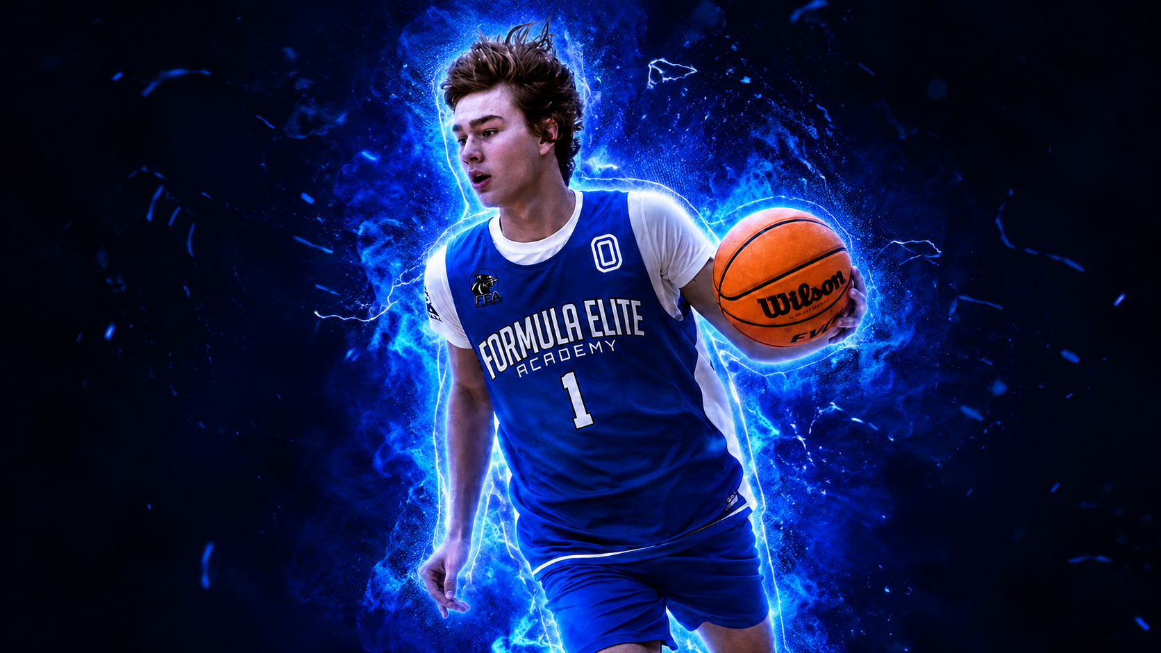 Formula Elite Academy player number 1 pushing the ball up court